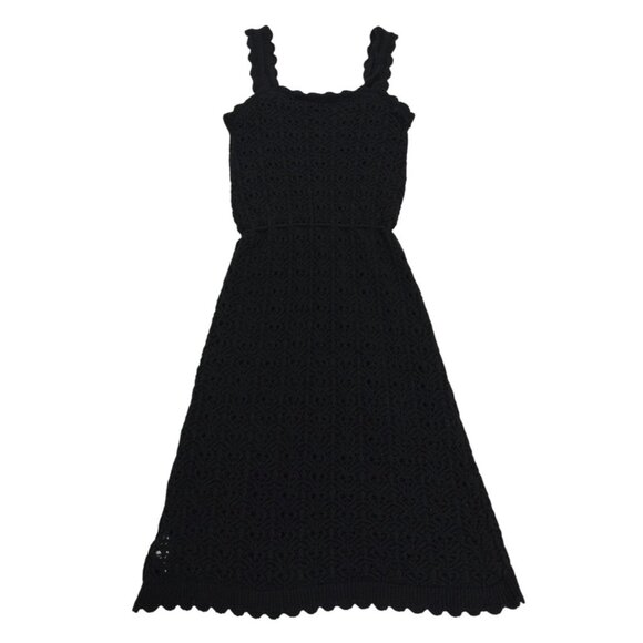 Jessica Simpson Black Crochet Knit Midi Dress Scallop Trim  With Belt XS, NWT. - Picture 2 of 7